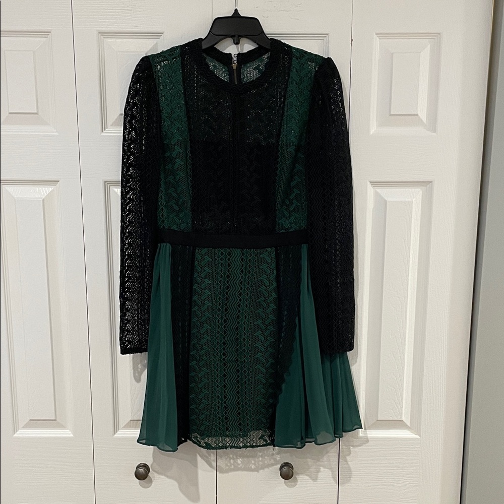Self-Portrait Black and Green Lace Long Sleeve Dress
